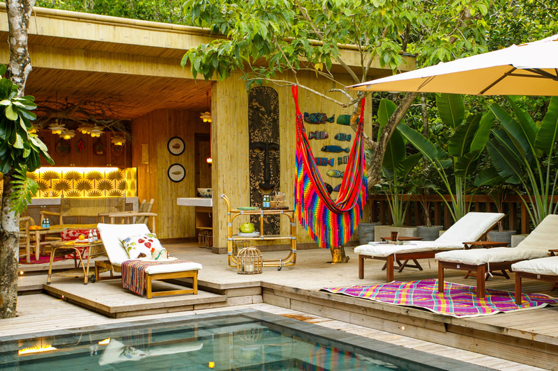 Pool house with colorful decors